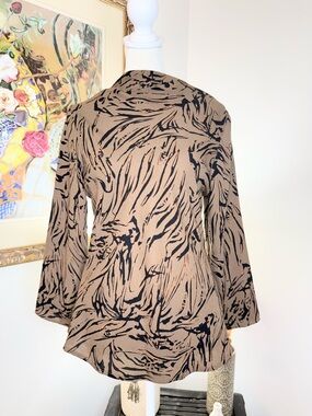 Nordstrom Rack Boho Blouse Womens L Brown Black Print Flowy Chic Work Top